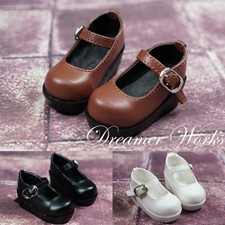 Little PU Leather Student Shoes Buckle for 1/4 1/3 BJD Doll Brown/Black/White