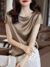 Women's Silk Shirt Loose Short-sleeved T-shirt Silk Top Pullover Blouse