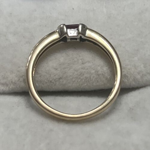 14k Gold Square Cut Rubin halbe Einfassung Solitär Versprechen Ring 6,25 2,5 g - Bild 4 von 6