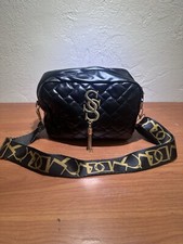 New Women  s Small Black Faux Leather Cross Body Bag Purse With Adjustable Strap