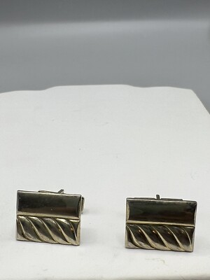 Pioneer Vintage 1960's Silver Tone Rectangle Groovy Cufflinks Cuff Links MCM