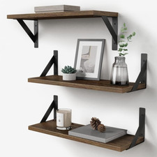 Rustic Floating Shelves Wall Mounted Set of 3, 17 Inch Natural Wood Wall Shelves
