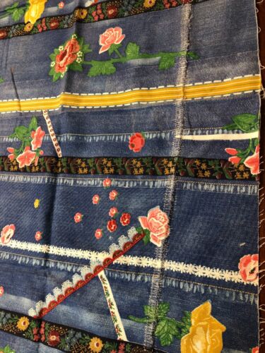 Vintage Concord Fabrics Blue Flowered Denim Cotton Lightweight 44" x 52" - Picture 3 of 5