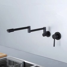 Black Brass Wall Mounted Swivel Folding Kitchen Sink Faucet Hot Cold Mixer Taps