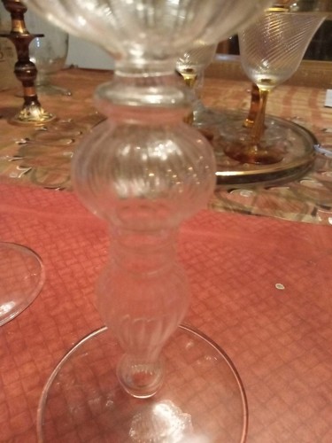 Vintage venezianische mundgeblasene Weinkelche mit hohlem Stiel zarter Barockstil - Bild 6 von 6