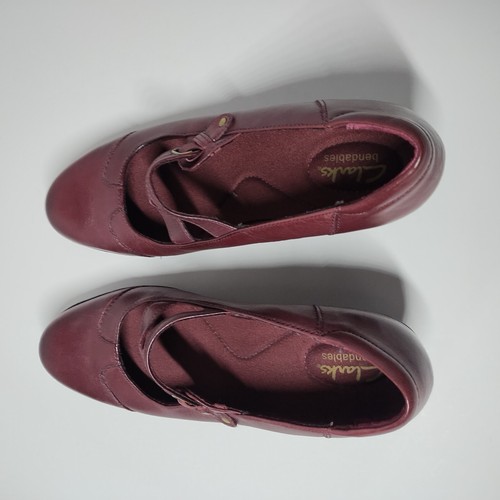 Clarks Mary Jane Pumps Womens Sz 8.5M Red Wine Leather 2" inch High Heels 060 - Picture 8 of 16