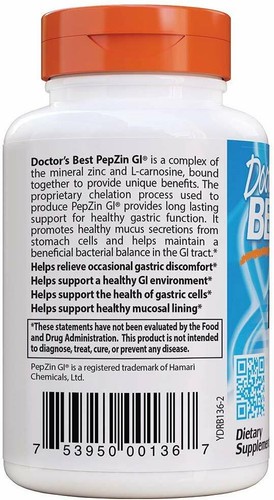 DOCTOR'S BEST, PEPZIN GI Zinc-L-Carnosine 120 Veg. Kapseln SUPER PREIS - Bild 2 von 3