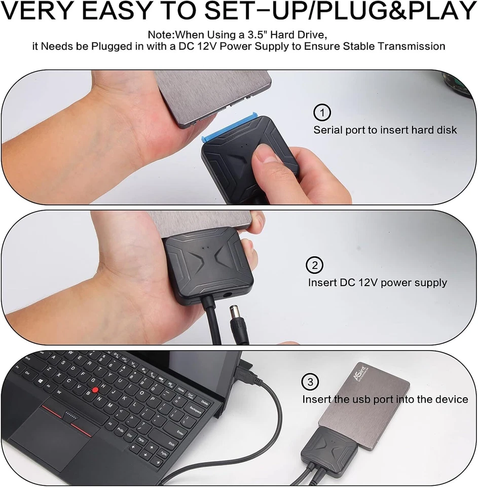 USB 3.0 to SATA External Hard Drive Reader 2.5" 3.5" HDD SSD Power adapter Lot - Image 3 of 4