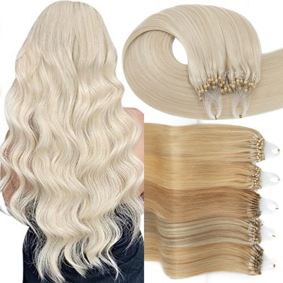 200 Strähnen Microring Loop Haar Extensions 100% Remy Echthaar Nano Bead 30-60CM