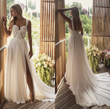 Simple A Line Wedding Dresses Pleats Sweetheart Neck Sexy High Side Split Bridal