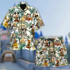 Mickey And Friends Safari Hawaiian Button Down Shirt Unisex Adults S-5XL