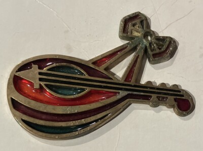 Vintage Avon Stained Glass Lute Musical Instrument Christmas Ornament Gold