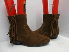 Sam Edelman Louie Rust Brown Suede Leather Zip Fringe Ankle Boots Youth Size 3 M