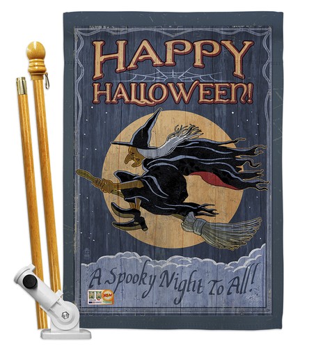 Une nuit effrayante à tous Halloween sorcière balai sorts lune jardin maison cour drapeau - Photo 6/13