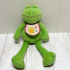 Russ Berrie Vintage Flopper Frog Plush Stuffed Animal Toy wearing Star Bib 17 in