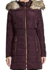 Laundry By Shelli Segal Faux-fur-trim Hooded Puffer Coat,colour Portroyl Size M