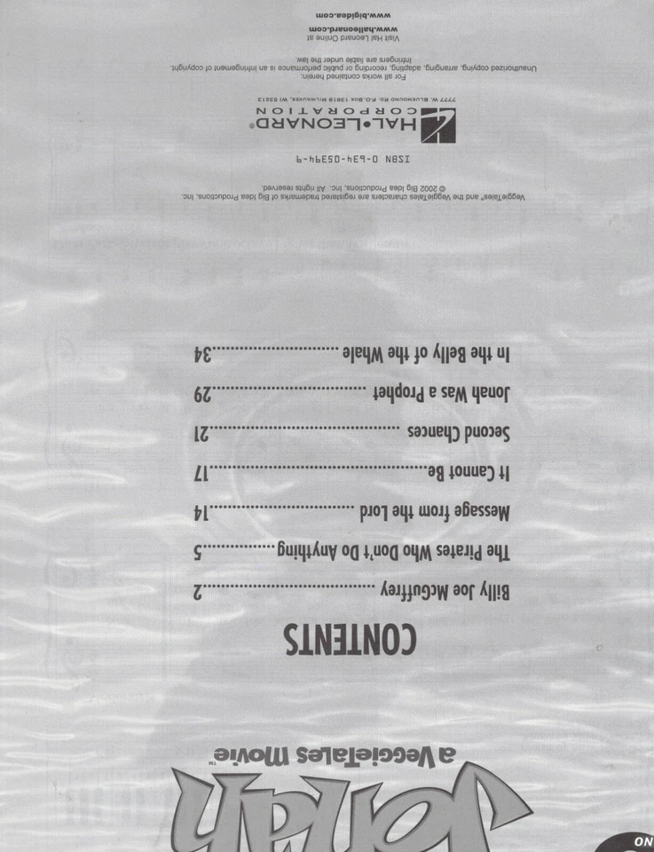 Jonah A Veggietales 5 Finger Piano Words Chords Sheet Music Book - Image 2 of 3