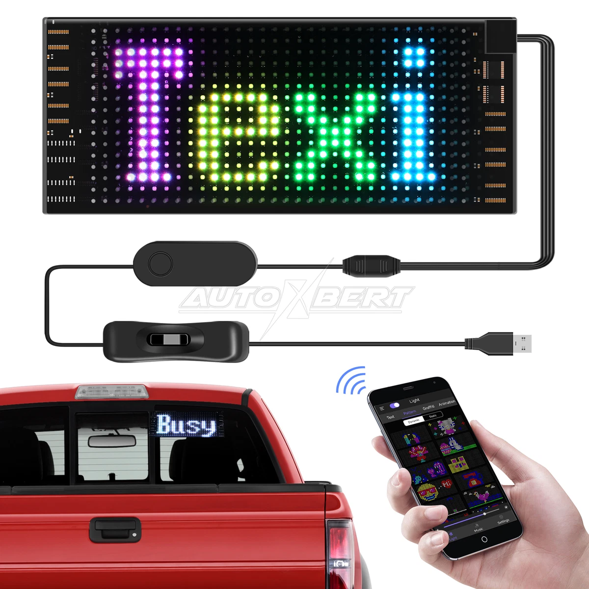 LED Matrix Panel USB Scrolling Bright Car RGB Light Signs APP