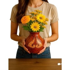 Nuovo vaso artigianale rosso messicano argilla alto 7” - vaso rustico in terracotta testurizzata