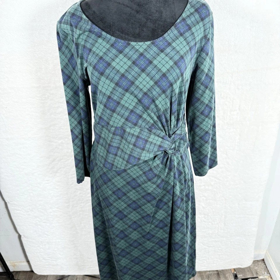 Lands End Womens Dress M 10-12 Green Tartan Plaid Holiday Christmas Party Event - Image 2 of 4