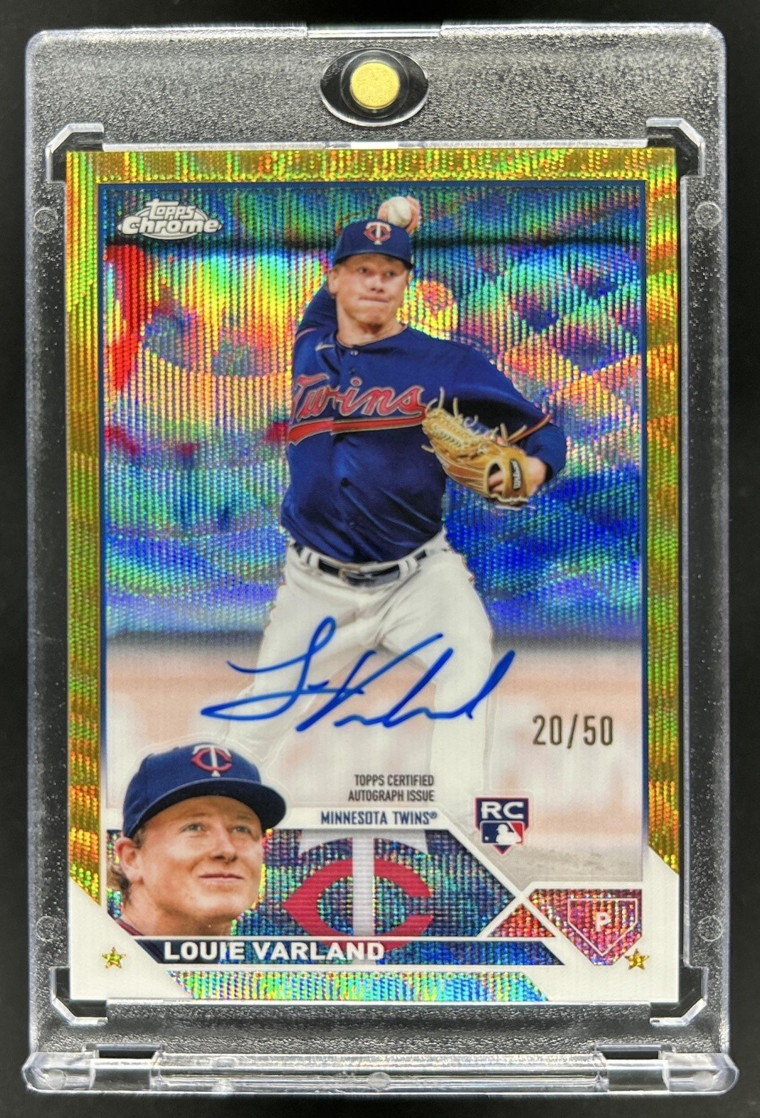2023 Topps Chrome Louie Varland Rookie Auto RC Gold Wave Refractor #/50 Twins