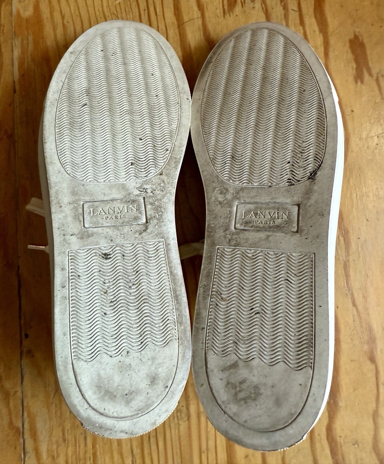 Lanvin Paris Gold Cap Toe Leather Sneakers Women’s Size 41 Cream Designer Shoes image 8
