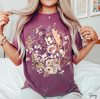 Pressed Flowers Comfort Tee Shirt Floral Nature Gift Soft Relax