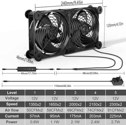 Big Airflow 2 x 120mm x 25mm Computer Fan with AC Plug Cabinet Fan 100V 240V AC - Picture 2 of 8