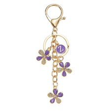 Initial Letter Flower Keychain, Cute Alphabet Z Cherry Blossom Keyring, Purple