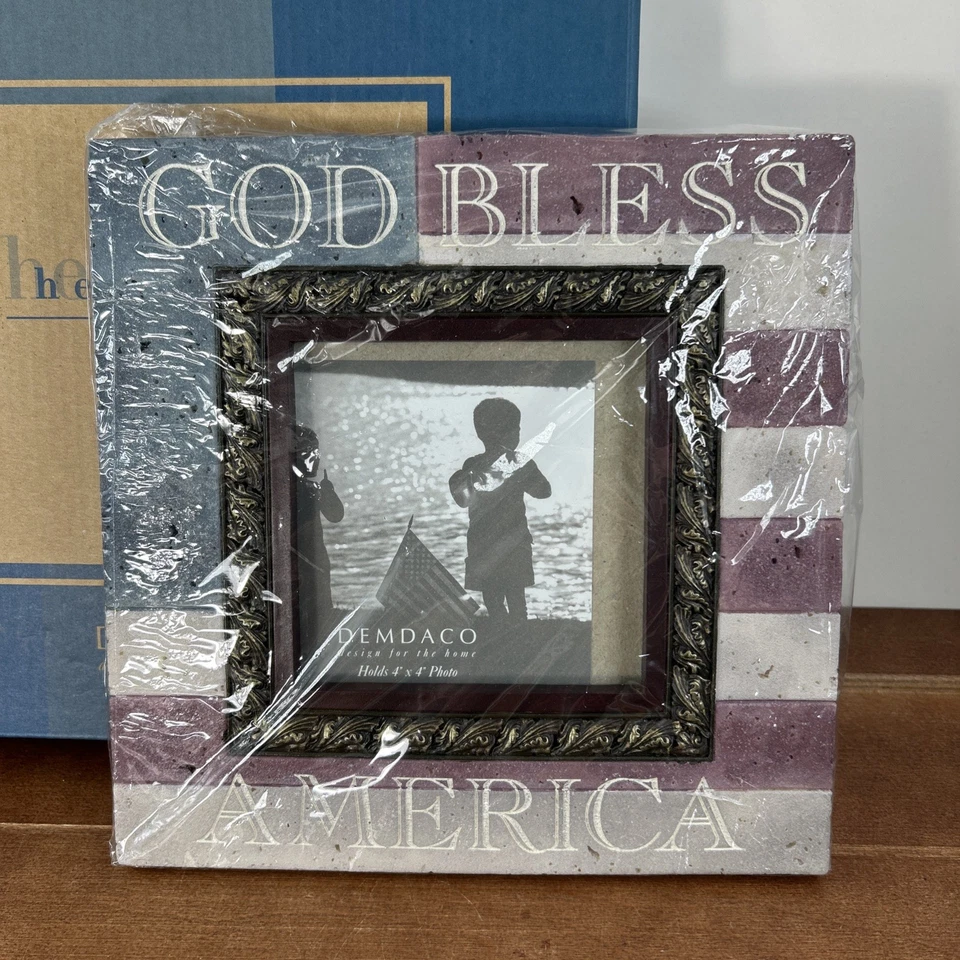 "Marco de fotos patriótico Demdaco Heartstone God Bless America 4x4"" nuevo en caja" Foto 2 de 4