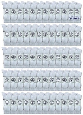 60 Pairs of Yacht & Smith Men's Wholesale Bulk Cotton Socks, Size 10-13 (White)