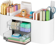 Pen Holder for Desk with 3 Drawers, Multi-Functional Pencil Holder, Desk