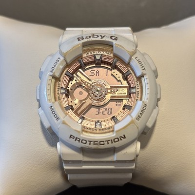 Casio Baby-G Shock Analog Digital Watch BA-110 White Rose Gold WR 100m - Works!