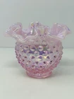 Vintage Fenton Glass Pink Opalescent Ruffled Hobnail Vase 4"