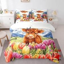 Highland Cow Comforter Set Size 7 Pieces Highland Cattle Twin Brown Colorful