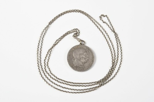 N70U07- Silber Erbskette mit Silber Münze als Anhänger Franz Joseph Österreich