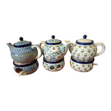 Teekanne -Stövchen-Set 1,2L  Bunzlauer Keramik,  KATZE DACKEL PFERDE FISCHE