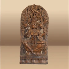Hand Carved Brown Wooden Lakshmi Statue Hindu Goddess Wealth Decor 36” Rare VTG