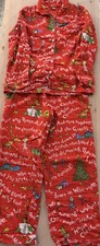 Pottery Barn Teen Grinch Pajama Set Medium Flannel Dr Seuss Holiday Loungewear