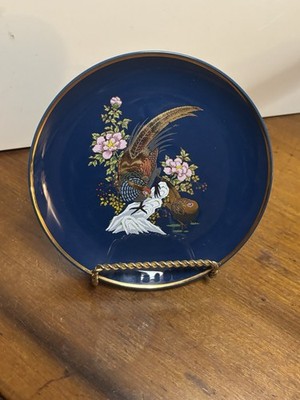 Vintage Japanese Porcelain 6.5  Plate - Midnight Blue & Gold - Pheasant Floral