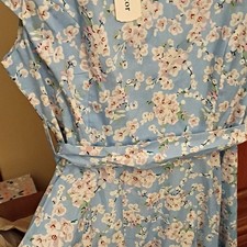Hsastutoc Blue Floral Belted Women's Dress 100% Cotton Pink Green White
