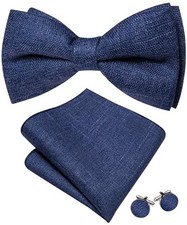 Men's Bow Tie Set Extra Large Cotton Linen Bowties with Navy Blue 1