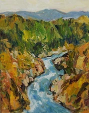 Art Original Oil Painting RM Mortensen "The River Wild" High Country America