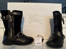 Burberry Kids Black Boots Upper Buckled Up Zipper Size 26/US9.5 MSRP 450