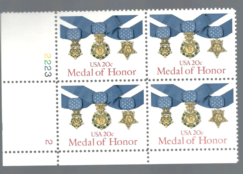 THE CONGRESSIONAL MEDAL OF HONOR-US STAMP {Plate block of 4} #2045