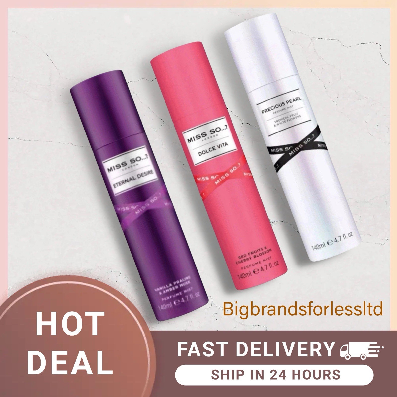 Miss So...? PRECIOUS PEARL , ETERNAL DESIRE , DOLCE VITA Perfume Mist   140ml X3