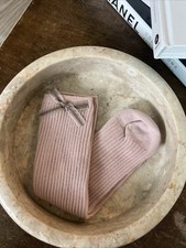 Girls Pink Ribbed Knee High Socks Size S  Soft Cotton Stretch  Cute Bow Detail
