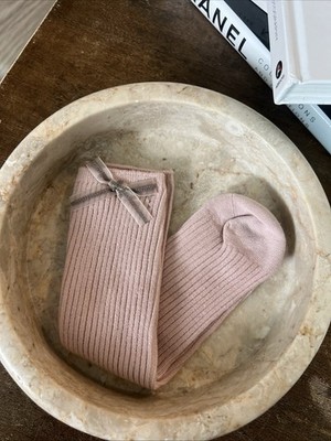 Girls Pink Ribbed Knee High Socks Size S | Soft Cotton Stretch | Cute Bow Detail