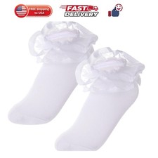 2 Pairs Girls Ruffle Lace Socks Toddler Frilly Dress Socks Fancy Girls Lace...