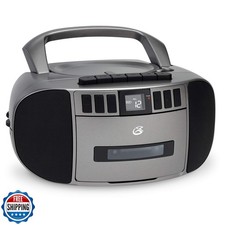 GPX BCA209S Portable Am/FM Boombox with CD and Cassette Player, Silver/Gray
